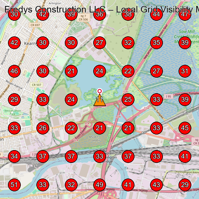 Fredys Construction LLC GeoGrid visibility map for Masonry Contractor in Kearny